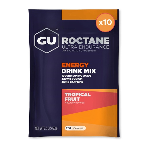 [BRSWIZA7BAJRYFLG] GU Energy Roctane Ultra Endurance Energy Drink Mix, Vegan, Gluten-Free, Kosher, 35mg of Caffeine, and Dairy-Free n-the-Go Energy for Any Workout, 10 Single-Serving Packets, Tropical Fruit