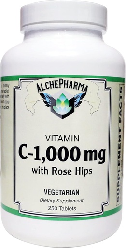 [BRSW2HA2OUPGAF3U] C-1000mg (ácido ascórbico) con 50 mg Rose HIPS -Soy Corn Gluten Gratis (250 Tabletas)
