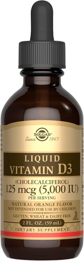[BRSWIZQ7PMCBUDLE] Solgar Liquid Vitamin D3 125 mcg (5,000 IU), 2 fl oz - Delicious, Natural Orange Flavor - Helps Maintain Healthy Bones & Teeth - Immune System Support - Gluten Free, Dairy Free, Kosher - 59 Servings