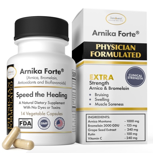 [BRSWIFY7AIDGCYDA] DermAvance Arnika Forte Capsules – Swelling and Bruising Reducer After Surgery and Aesthetic Treatments, Antioxidants & Bioflavonoids, Arnica 1000mg, Bromelain 125mg 3000GDU - 14 Capsules