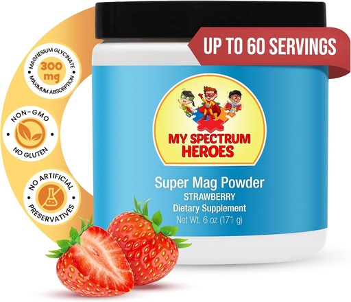 [BRSROEITDEHBY3AY] Min Spectrum Heroes Calm Magnesium Powder - Gentle Magnesium Glycinate Drink Mix til afslapning, dvalestøtte, fordøjelsessygdomme, og stress Relief - Vegan, Gluten- Free, 6oz (171g)