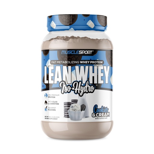 [BRSWGA3RCUPRYEYV] MuscleSport Lean Whey Revolution™, Whey Protein Isolate with Hydrolyzed Whey - Low Calorie, Low Carb, Low Fat, Incredible Flavors - 25g protein per scoop (2lb, Cookies N Cream)
