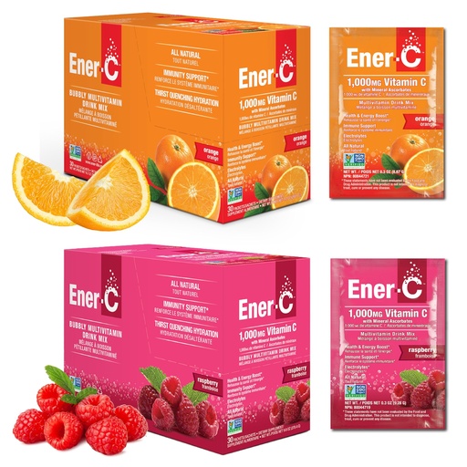 [BRSWKFL7BANRYG3A] Ener-C Multivitamin Drink Mix - Orange & Raspberry, 60 Count | Vitamin Packets for Water, Electrolytes Powder Packets, Drink Mix, Hydration Liquid Mix, Immune Booster for Adults