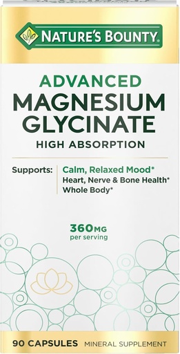 [BRSRMBITOJ6QOAL6] Nature 's Bounty Calm Magnesium Glycinate Supplement - Høj Absorption Magnesium til afslappet mood, Heart & Bone Sundhed, 90 Kapsler