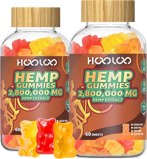 [BRSW2YL6PIHAGGT4] HOOLOO Hempmies for Happier Bedtimes & Focus, תוספת כוח 2,800,000 מ"ג שמן קנבוס מסטיק הדובים פירותי, סוכר חינם, 120 דונם, מיוצר בארה"ב