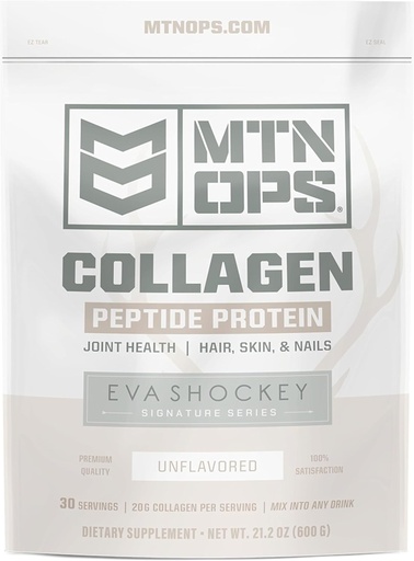 [BRSWGAQOCF5AECLH] MTN OPS Collagen Peptide Protein Powder by Eva Shockey's Signature Series, 20g Unflavored Bovine Collagen Peptide Protein per Serving, Zero Sugar, Paleo Friendly, 30 Servings, 21.2 Ounce