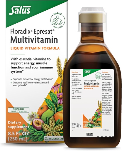 [BRSW22QYBZYQG3Q2] Floradix Epresat Adult Liquid Multivitamin - Herbal Supplement - Daily Supplement with Vitamin A, D, B6, Milk Thistle & More - Supports Energy & Liver Health - Vegetarian, Non-GMO - 8.5 fl oz