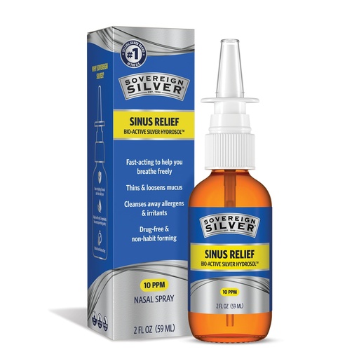 [BRSROZYQOIJQEETP] Sovereign Silver Sinus Relief Nasal Spray, 10 PPM Bio-Active Silver Hydrosol, Sinus Spray to Cleanse Mucus & Allergens, Drug-Free Nasal Cleanser, Non-Habit Forming – 2 fl oz (59mL)