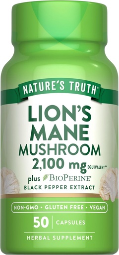 [BRSWYFD3CABGK3DD] Nature's Truth Lions Mane Supplement Capsules | 2100mg | 50 Count | with BioPerine | Vegan, Non GMO & Gluten Free Extract Formula