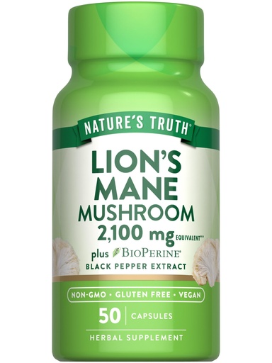 [BRSWYFD3CABGK3DD] Nature's Truth Lions Mane Supplement Capsules | 50 Count | with BioPerine | Vegan, Non GMO & Gluten Free Extract Formula