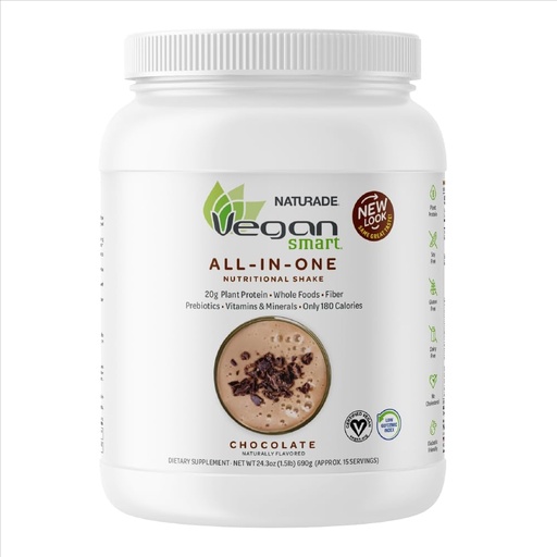 [BRSRMAQ6OQFBG3DJ] Vegansmart polvere proteica vegetale di Naturade, Shake nutrizionale all-in-One - Cioccolato (30 Serve)