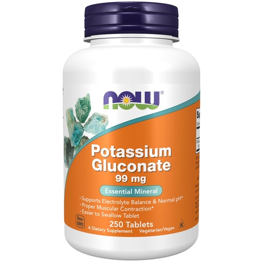 [BRSWIYQDBVYRKGQV] NOW Foods Supplements, Potassium Gluconate 99mg, Easier to Swallow, Essential Mineral*, 250 Tablets