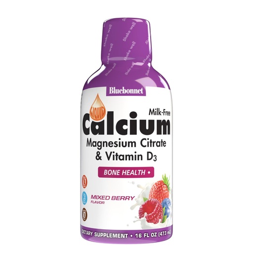 [BRSWIYYPDMMBCCDG] Bluebonnet Nutrition Liquid Calcium Citrate, Magnesium, Vitamin D3, Bone Health, Gluten Free, Soy Free, Milk Free, Kosher, 16 fl oz, 32 Servings, Mixed Berry Flavor