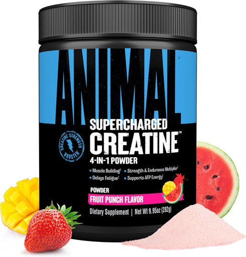 [BRSRMZQ7OYGWMYDX] Animal Supercharged Creatine Powder - Flavored Creatine Monohydrate Enhanced with Betaine Anhydrous, PurpleForce & Senactiv, Strength, Endurance, Muscle Recovery for Men and Women – Fruit Punch, 300g