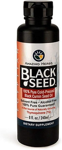 [BRSWIGAQOJ7GM3L6] Amazing Herbs Egyptian Black Seed Oil - Gluten Free, Non GMO, Cold Pressed Nigella Sativa Aids in Digestive Health, Immune Support, Brain Function, Mild Flavor - 8 Fl Oz