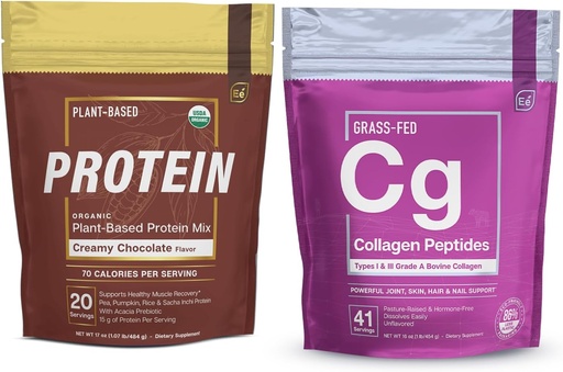 [BRSROZIQO4GQ4CA6] Elementos esenciales Péptidos de colágeno hidrolizado Polvo &amp; Péster de púas orgánicas - Creamy Chocolate  durable Joint, Skin, Hair, " Nail Support + Blend Vegan de baja carb