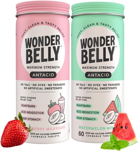 [BRSRMAAZO4MRODLD] Antacid Chewable Tablets Bundle Effective Heartburn and Instant Acid Indigestion Relief, Maximum Strength (Strawberry Milkshake & Watermelon Mint)