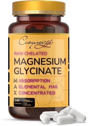 [BRSRMGQCA57BS3LP] Magnesium Glycinat 700 mg – høy absorpsjon Chelated 22% Elementalt Magnesium – 240 kapsler.