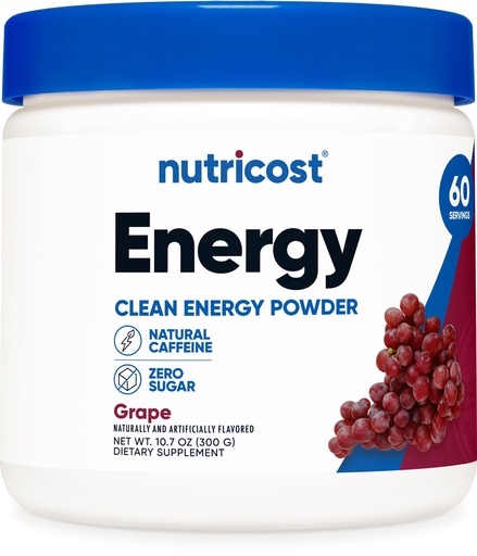 [BRSROHADCMBRSFI6] Nutricost Energy Drink Powder (Grape) (60 Servings) - Pre Workout Supplement with Natural Flavors - Non-GMO, Gluten-Free