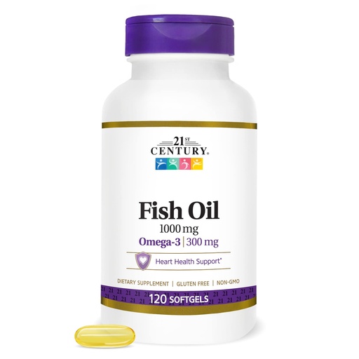 [BRSWIY37BQBQEAI3] 21st Century Fish Oil 1000 mg Softgels, (300 Count), Molecularly Distilled, Omega 3 Supplement with EPA & DHA, Purified to Eliminate Mercury, Supports Cardiovascular Health, Gluten Free & Non-GMO