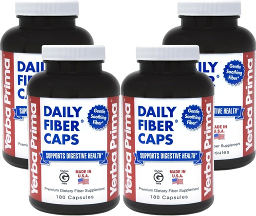 [BRSWKHY3DN6QYCTM] Yerba Prima Daily Fiber Caps - 180 Kapseln, (Pack von 4) - lösliche & unlösliche Nahrungsfaserergänzung - Colon Cleanse - Gut Health - Vegan, Non-GMO, Gluten-Free