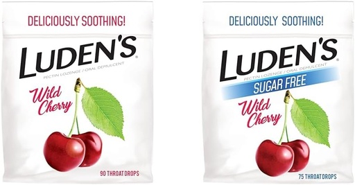 [BRSRAY33O57BG3L5] Ludens Wild Cherry Throat Drops, 90 Count & Sugar Free Wild Cherry Throat Drops, 75 Count Bundle