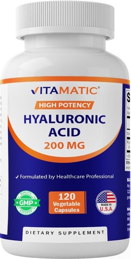 [BRSWYGAEOV6WYDQ6] Vitamatic Hyaluronic Acid Supplements 200mg - Supports Healthy Connective Tissue and Joints - Promote Youthful Healthy Skin - 120 Capsules