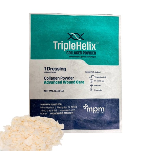 [BRSWIAA3OYIQEDTM] TripleHelix Collagen Powder for Wounds, Type I Bovine, Diabetic, Pressure | 100% Type I non-hydrolyzed bovine collagen. Also for surgical wounds, burns, cuts & abrasions.
