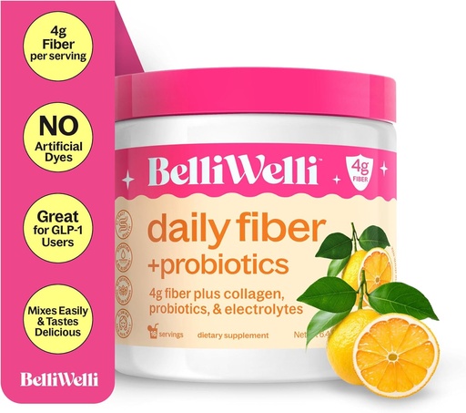 [BRSRAYYOCBYBU2T6] BelliWelli Fiber Supplement for Women & Men – Premium Daily Fiber Powder from Organic Acacia with Added Collagen, Electrolytes & Probiotics – No Bloat, Constipation & Gut Health Support (Orange Yuzu)