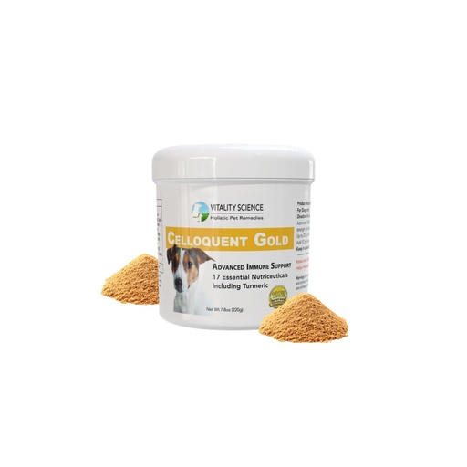 [BRSRMAL4AR6AAA3F] Vitality Science Celloquent Gold for Dogs | Holistic Advanced Immune Support Supplement | 17 Proven Ingredients | Auto Immune, Vomiting and Diarrhea, Depression (220g)