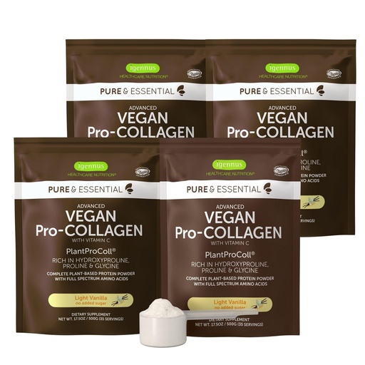 [BRSROCTYCUIWOELA] Igennus Advanced Vegan Vanilla Collagen Peptide Powder, Enhanced with Glycine, Proline & Hydroxyproline & Cofactor Vitamin C, Non GMO, Vegetarian Plant Based Collagen Powder Booster, 140 Servings
