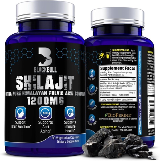 [BRSROFIYAEDRE33L] Blackbull Shilajit Pure Himalayan Organic Capsules - Natural Shilajit Hartsi Organic 20% Fulvic Acid Supplement, Brain Health, Ikääntyminen Immuunituki - Pure Himalajan Shilajit