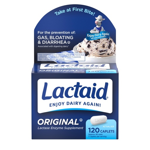 [BRSWIYTZOZ5QYGYY] Lactaid Original Strength Lactose Intolerance Pills, 9000 FCC Natural Lactase Enzyme Dairy Relief Caplets, Helps Prevent Gas, Bloating & Diarrhea Due to Lactose Sensitivity in Adults & Kids, 120 Count