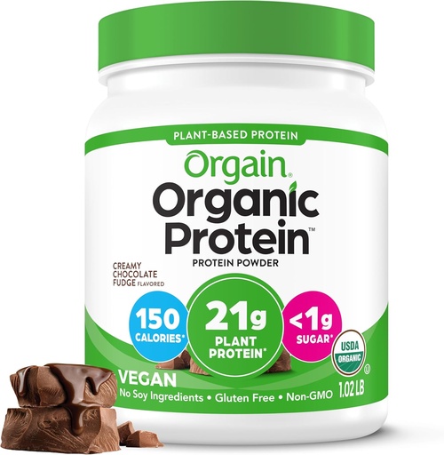 [BRSWKEAOCJ4BYHYV] Orgain Organic Vegan Protein Powder, Creamy Chocolate Fudge - 21g Plant Protein, 7g Prebiotic Fiber, Low Net Carb, Ingen laktoseingredienser, Ingen tilsat sukker, Non- GMO, For Shakes & Smoothies, 1.02 lb