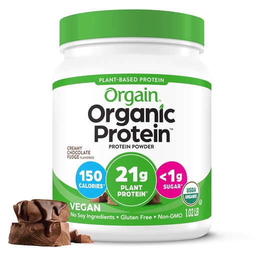 [BRSWKEAOCJ4BYHYV] Orgain Organic Vegan Protein Powder, Creamy Chocolate Fudge - 21g Plant Protein, 7g Prebiotic Fiber, Low Net Carb, No Lactose Ingredients, No Added Sugar, Non-GMO, For Shakes & Smoothies, 1.02 lb