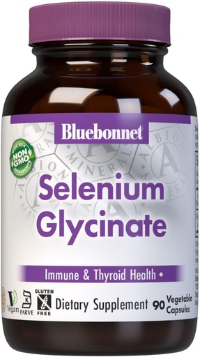 [BRSWIYQZBQIRWGDC] Bluebonnet Elikadura Albion Selenium Glycinate, Immune Health*, Thyroid Health*, Soy-Free, Gluten-Free, Ez-GMO, Kosher Certified, Dairy-Free, Vegan, 90 Vegetable kapsulak, 90 zerbitzari