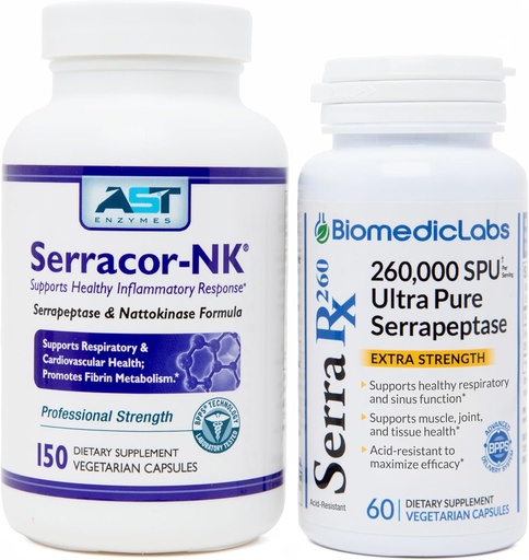 [BRSWIBY7CQIACEDM] Serracor-NK & Serra-RX 260,000 SU - Scar Tissue Bundle (150 Capsules & 60 Capsules) - Acid-Resistant Serrapeptase Proteolytic Systemic Enzyme, Respiratory & Lung Support
