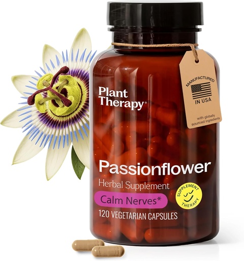 [BRSRAZYHDMCBYDTH] Plant Therapy Passion Flower Capsules Manufactured in USA Calms Nerves, Supports Sleep, Great Way to Wind Down Supplements for Women & Men 120 Count Vegetarian Capsule
