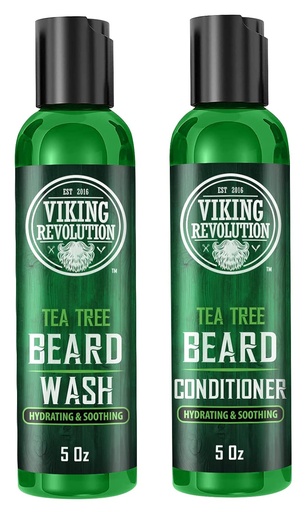 [BRSRM2QECB5WO2TK] Viking Revolution Tea Tree Beard Wash and Conditioner Set for Men - Natural Beard Softener with Argan Oil, Vitamin E and Ginseng (5 Oz)