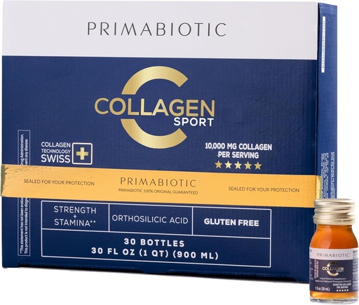 [BRSRAZICBMOWCC3J] PRIMABIOTIC Liquid Collagen Sport- High Collagen Content [10,000 Mg] Per Serving - Hydrolyzed Collagen Drink and 12 Vitamins Orthosilicic Acid | Helps Bone Health, Hair, Nails | (30 Bottles x 30 ML)
