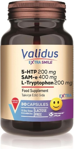 [BRSROZT2CMMAOG3F] VALIDUS Extra Smile 5-HTTP 200 mg + L- Tryptophan 200 mg + Sam-e 400 mg 30 Capsules (Vcaps Plus)