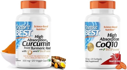 [BRSROBQEBACGOFD5] Doctor's BEST DRB-00107 High Absorption Curcumin from Turmeric Root with C3 Complex & BioPerine 500mg & High Absorption CoQ10 with BioPerine, Gluten Free, Naturally Fermented, Heart Health