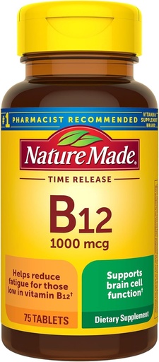 [BRSWIZYNDMCGOFIV] Nature Made Vitamin B12 1000 mcg, Dietary Supplement For Energy Metabolism Support, 75 Time Release Tablets, 75 Day Supply