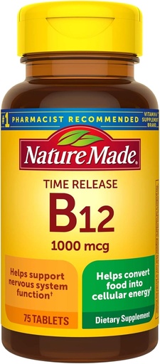 [BRSWIZYNDMCGOFIV] Nature faite de vitamine B12 1000 mcg, supplément alimentaire pour le métabolisme de l'énergie, 75 comprimés de libération de temps, 75 jours de réserve