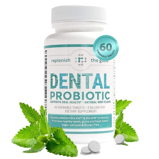 [BRSWKYI5CB5AOALM] Dental Oral Probiotic, 60 Chewable Tablets - Supplements w/BLIS K12 & M18 - Bad Breath Treatment for Adults - Boosts Oral Health - Fights Halitosis, Tooth Decay, Strep Throat (Mint Flavor)