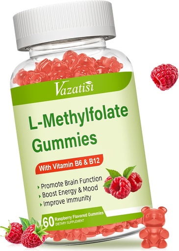 [BRSRAYYLC4AQADLL] L-Methylfolate 15 מ"ג חניכיים עם Methyl B12, תוסף Folate עבור Mood, Brain Health, Immune Support, Raspberry Flavor, 60 Count
