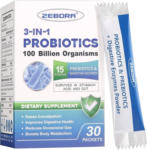 [BRSWYGQTO4BBM3D7] Probiotics for Women & Men - 100 Billion Plus Digestive Enzymes & Prebiotics, Highest Potency 3-in-1 Complete Probiotics for Digestive Health, Immune Support