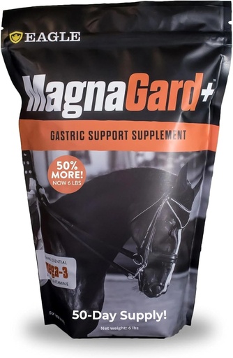 [BRSRMGA5AAJQ4YDA] Plus Gastric Support Supplement for Horses with Omega 3s | Relieves Ulcers, Calming Supplement, Magnesium & Other Vital Minerals | Powder, 6 Pound Bag, 45-Day Supply | by Eagle Equine
