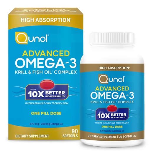 [BRSROBIZDJ4AYADD] Qunol Advanced Omega 3 Krill and Fish Oil Complex, 10x Better Bioavailability, One Pill Dose, 250mg EPA & DHA, Supports Brain, Eye, Heart and Joint Health, 90 Count (Pack of 1)