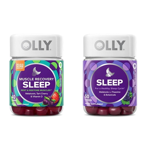 [BRSRAY33AF5QOA3K] OLLY Muscle Recovery Sleep Gummies with Melatonin, Tart Cherry, Vitamin D, 40 Count Sleep Gummy with Melatonin, L-Theanine, Chamomile, 50 Count